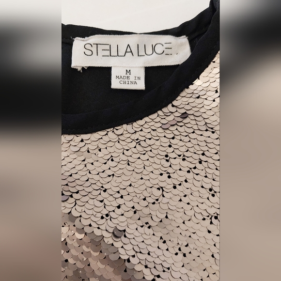 Medium Stella Luce Silver and Black Sequin Crop Top - Picture 3 of 7